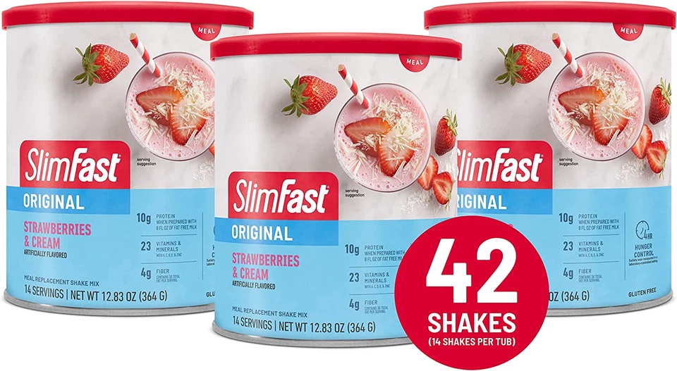 SlimFast Meal Replacement Powder Original Strawberries & Cream Weight Loss Sh... - Image 1 of 4