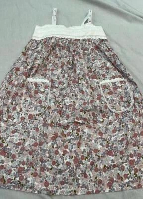 ZARA girls 9? floral sleeveless cotton patch pockets sundress ivory pink purple - Image 1 of 3