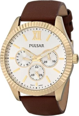 Relógio masculino Pulsar PP6144 display analógico quartzo japonês tom dourado marrom - Imagem 1 de 2