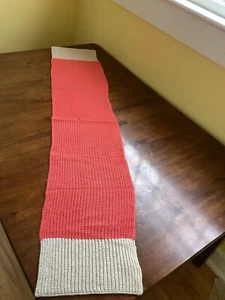 GAP Fire Coral Color Block Chunky Knit Scarf Wool Acrylic Orange & Beige NWT - Picture 1 of 4
