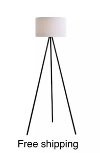 Cresswell 61.25 in. Black Metal Tripod Floor Lamp with Linen Shade - Picture 1 of 3