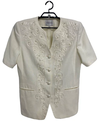 Blazer Formal Mujer Karen Scott Vintage Beige Perlas Bordado Talla 14 Foto 1 de 4