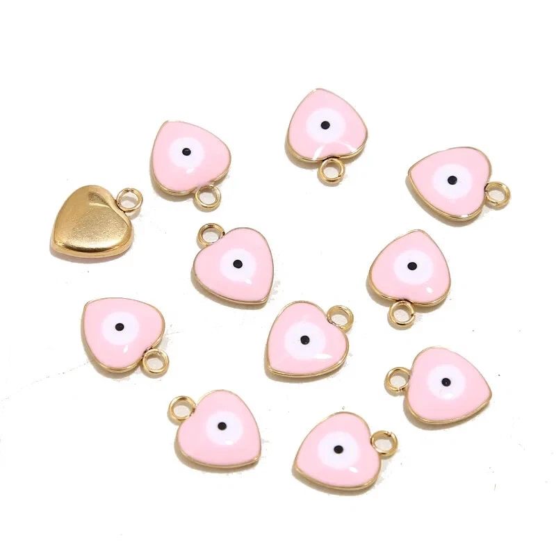 Colgantes de corazón 30 piezas de acero inoxidable 9x11,5 mm con dijes de mal de ojo turcos Foto 1 de 1