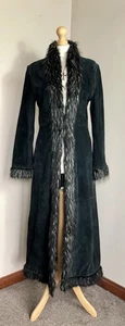 East Boho Real Suede Faux Fur Maxi Long Penny Lane Style Afghan Coat Size 8 10 - Picture 1 of 17