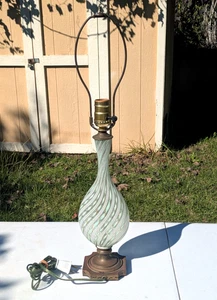 Vintage Murano Dino Martens Latticino Kunst Glas Lampe Meeresschaum grün weiß Wirbel MCM - Bild 1 von 11