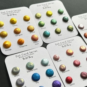 Handmade watercolors mica metallic dot cards ALL 5 CARDS - Picture 1 of 6