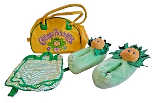 1984 Vintage CABBAGE PATCH KIDS Yellow Duffle Bag / Slippers / Backpack Lot - Picture 1 of 2