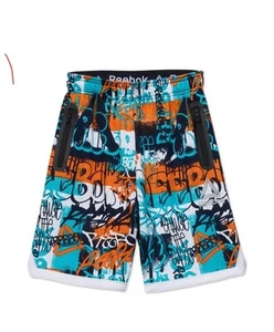  Reebok Boy’s Graffiti Shorts  Medium Size 8-9 Elastic waist basketball Athletic - Picture 1 of 7