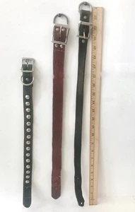 Lote De Colección De 3 Collares De Perro De Cuero Antiguo Uno Con Tachuelas De Metal Diferentes Tamaños - Imagen 1 de 15