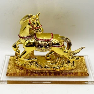 WORLD of FENG SHUI Golden Year of the Horse Chinese Zodiac Cultural Statue  - Picture 1 of 9