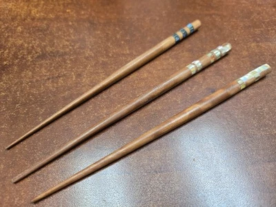 3 PCS ASSORT ABALONE SHELL WOOD HAIR STICK - Image 1 of 2