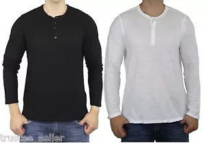Nuevo con etiquetas Vince Para Hombre Negro Blanco Slub Camiseta deportiva Henley manga larga Prendas para el torso Camisas Suéter - Imagen 1 de 14