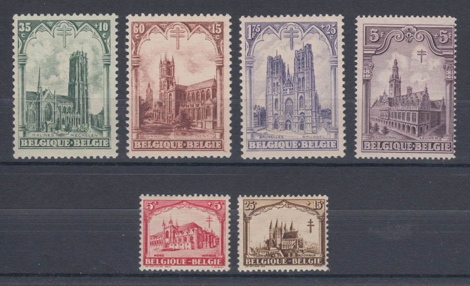 Belgium Sc B78-B83 MNH 1928 Churches & Cathedrals, cplt set, fresh, bright, F-VF - Image 1 of 1