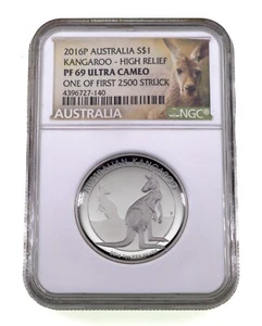 2016P Australia S$1 Kangaroo - High Relief NGCPF69 Ultra Cameo One of First 2500 - Picture 1 of 4