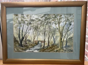 H Schattiger Bach von Rosmarin Blutegel Original Aquarell Gemälde Kunst - Bild 1 von 7