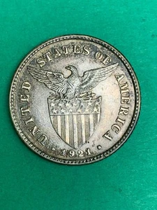 US PHILIPPINES TWENTY CENTAVOS 1921 AU/UNC #724 - Picture 1 of 2