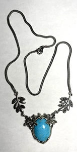 JTV Turquoise & Marcasite Sterling Necklace 12.15ct Arizona Turquoise KH Design - Picture 1 of 2