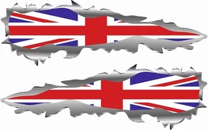 Pegatina efecto metal rasgado/rasgado UNION JACK SETOF2 350mmx120mm coches/furgonetas/bicicleta - Imagen 1 de 1
