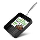  11" Square Grill Pan Non Stick - High Ridges, Hard-Anodized, Stove Griddle Pan