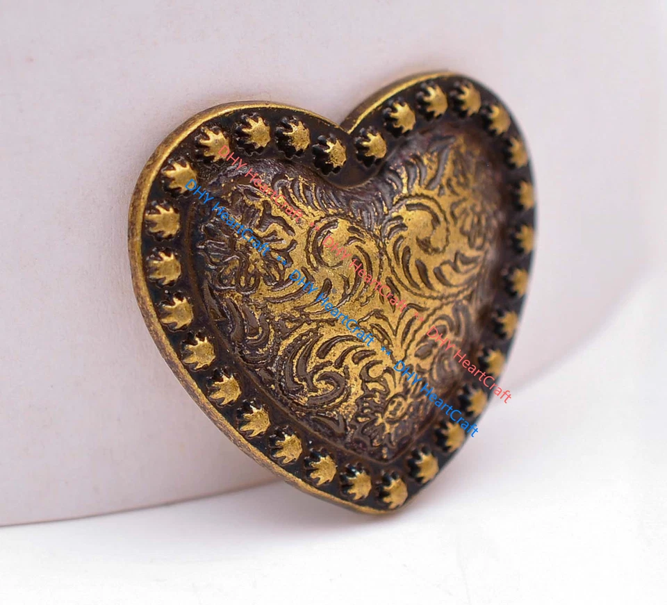 6PCS WESTERN HEADSTALL HORSE TACK HEART Brass BERRY SADDLE CONCHOS 1-1/8 Inch - Image 1 of 4