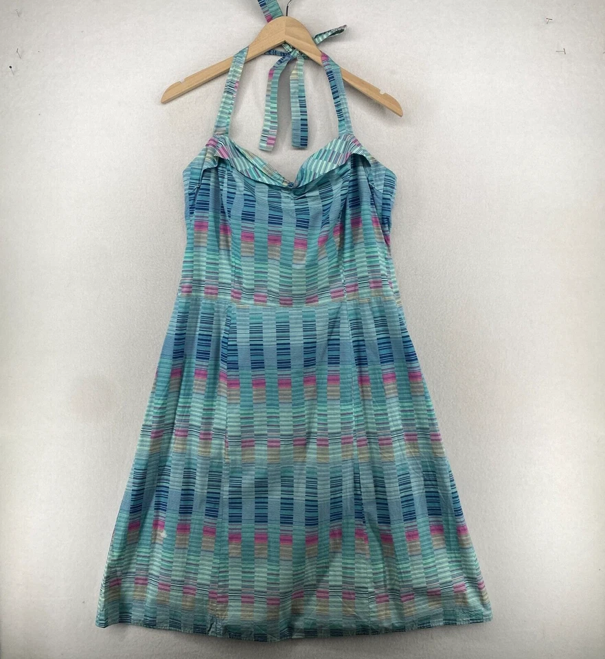 Vestido BEN SHERMAN XL Halter Retro Boho Línea A Sin Mangas Algodón Azul NUEVO Foto 1 de 4