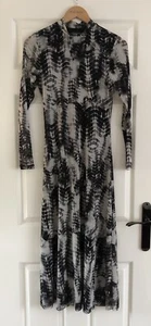 Mint Velvet Black Tye Dye Mesh Midi Dress Size 6-8 (6 Tag) - Picture 1 of 13