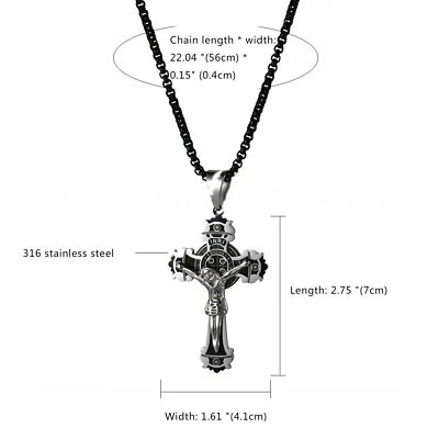 Men Women Catholic Jesus Christ on INRI Cross Crucifix Pendant Necklace 22" - Image 1 of 4