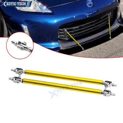 2X Gold Front Bumper lip Diffuser Strut Rod Support Tie Bars Adjust 6'' to 9'' - Image 1 of 4