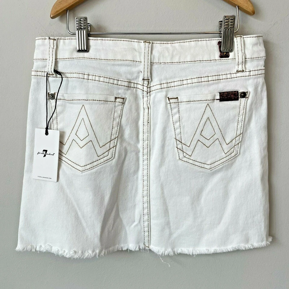 Falda vaquera blanca 7 para toda la humanidad niñas talla 10 "A" bolsillo dobladillo crudo apagado nueva Foto 1 de 4