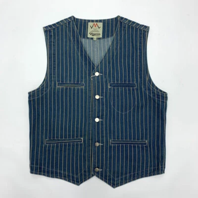 Chaleco de mezclilla para hombre Chaleco a rayas Chaleco de trabajo Vintage Informal Abrigo Chaqueta Top Foto 1 de 4