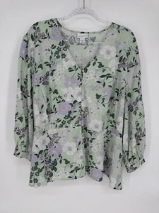 Liz Claiborne Women’s Size 2X Plus 3/4 Sleeve Blouse Seagreen Floral Org $49 - Picture 1 of 10