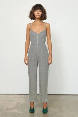 Mono para mujer Mara Hoffman negro/crema a rayas de algodón con cremallera frontal talla 8 Foto 1 de 4