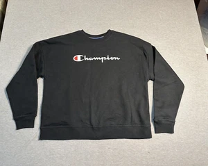 Champion authentisches Skript Spell Out Herren schwarz Rundhalsausschnitt Sweatshirt Pullover - L - Bild 1 von 9