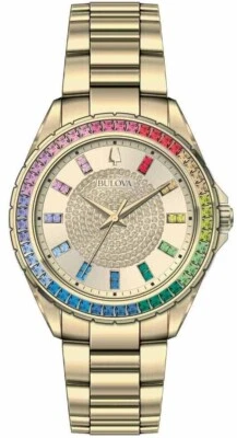 Bulova Mens Phantom Crystal Quartz Gemmed Gold Stainless Steel Watch 40MM 97A179 - Image 1 of 2