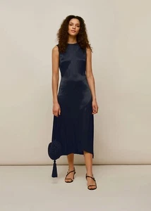Nuevo con etiquetas Vestido Midi Whistles Azul Marino Satinado Panelado Talla UK 12 - Imagen 1 de 6