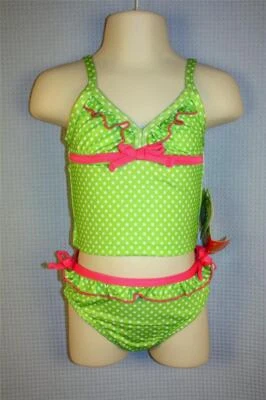 3T Penelope Mack Girls Green White Polka Dot Ruffle Tankini Swimsuit Nwt - Image 1 of 4