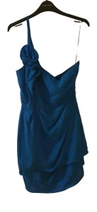 Ladies Short Blue One Shoulder Occasion Dress By Oasis Size 16 Side Zip Closure - Picture 1 of 13