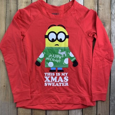 Minions This Is My Christmas Sweater T-Shirt Youth Size M Red Long Sleeve - Image 1 of 4