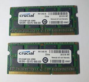 Crucial 8GB 2x4GB PC3-10600 DDR3 1333MHZ 204pin laptop RAM MEMORY Apple