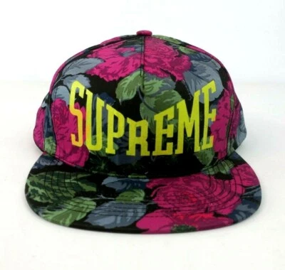 Supreme Flores Negras SS18 Floral 5 Paneles GORRA CLÁSICA CAJA LOGO SOMBRERO Foto 1 de 4