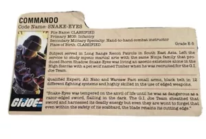 GI Joe Snake-Eyes Commando 1985 Original File Card! File Card ONLY - Picture 1 of 8