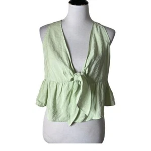 ZARA Peplum Crop Top Women Size M Green Flowy V Neck Sleeveless BOHO Hippie NEW - Picture 1 of 12