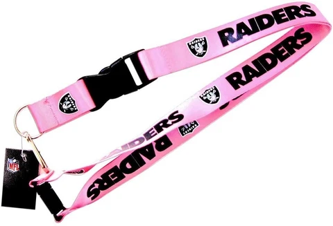 NFL Las Vegas Raiders Logo on Pink w/Black Lettering 24" by 1" Lanyard Keychain Cover