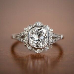 1.60Ct Art Deco Style Cushion Cut White Dimond Engagement &Wedding Ring 925