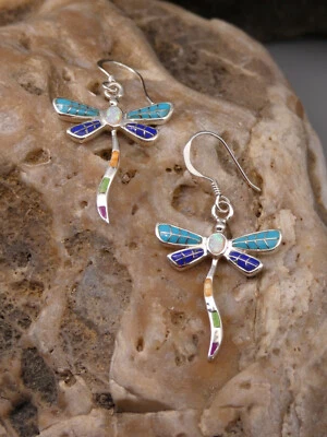 Dragonfly Southwest Sterling Silver Colorful Multi Gemstone & Opal Earrings S26 - Image 1 of 4
