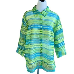 Kim Rogers button front colorful lightweight collared quarter sleeve top 2X - Picture 1 of 8