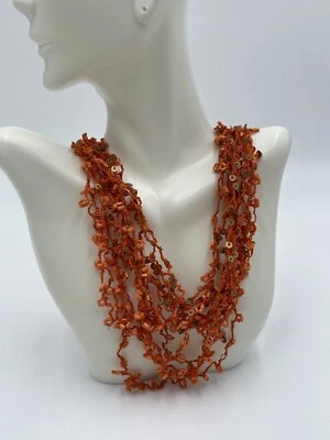 Coral Naranja Confeti Cuentas Bufanda Collar Acentos Boho Hilos Tejidos 21" Foto 1 de 4