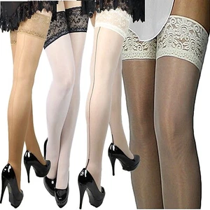 Halterlose Braut Strümpfe breite Spitze weiß creme Hochzeit m Lycra S-XXL 36-52 - Bild 1 von 17