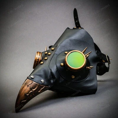Black Steampunk Plague Doctor with Spike Goggle Curved Bird Beak Masquerade Mask - Image 1 of 4