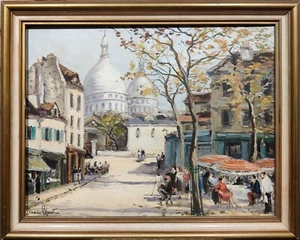 Charles Blondin (1913-1991): PLACE DU TERTRE, MONTMARTRE, PARIGI, olio originale - Foto 1 di 7